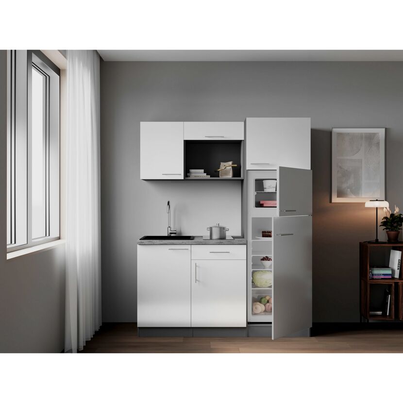 Küchenzeile 'Oliver' mit E-Geräten weiß/grau 160 cm