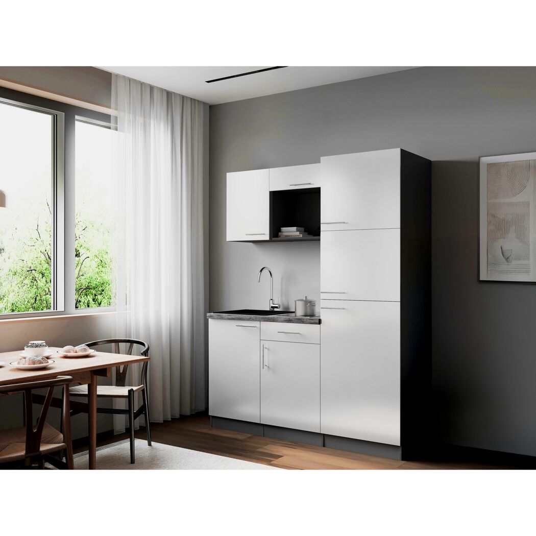 Küchenzeile 'Oliver' mit E-Geräten weiß/grau 160 cm