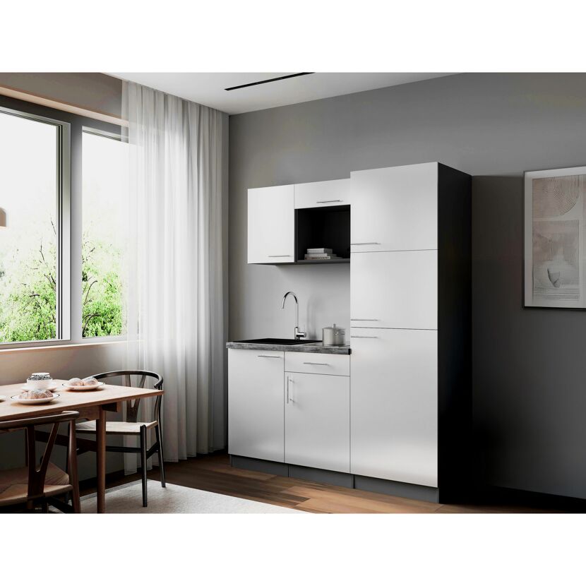 Küchenzeile 'Oliver' mit E-Geräten weiß/grau 160 cm