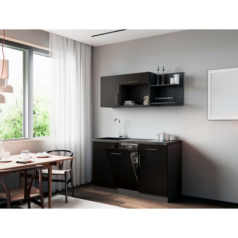 Küchenzeile 'Oliver' mit E-Geräten schwarz/grau 145 cm
