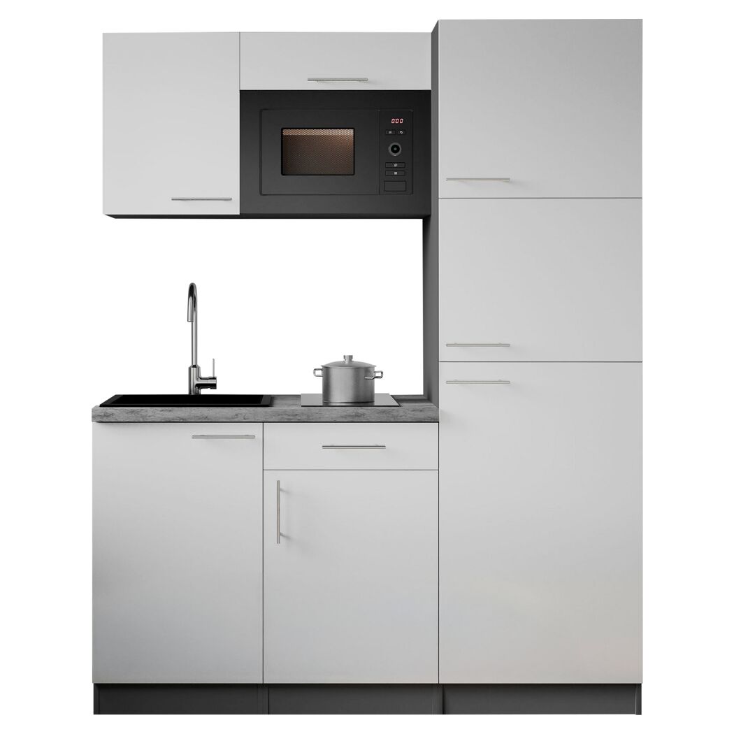 Küchenzeile 'Oliver' mit E-Geräten weiß/grau 160 cm