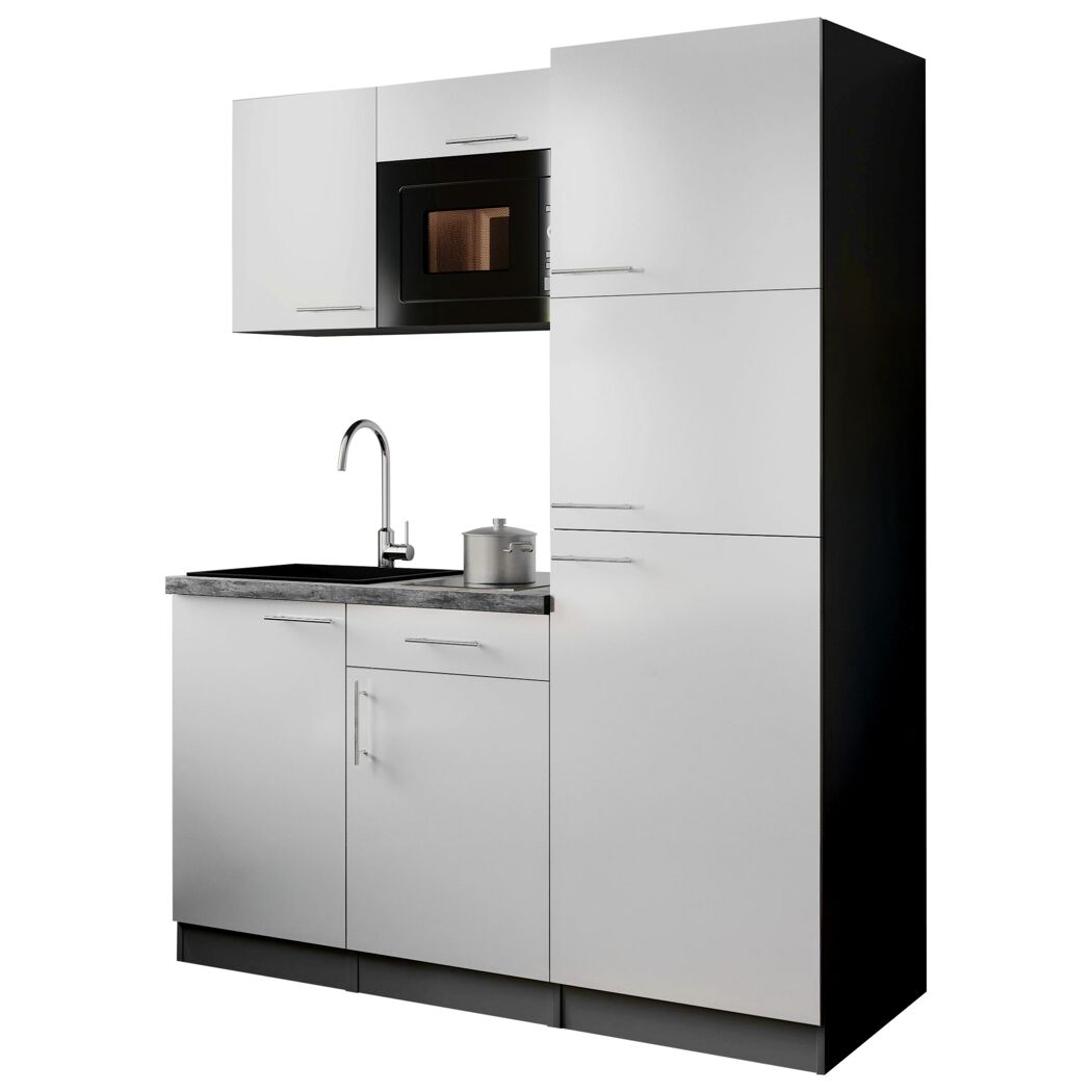 Küchenzeile 'Oliver' mit E-Geräten weiß/grau 160 cm