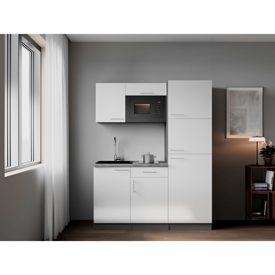 Küchenzeile 'Oliver' mit E-Geräten weiß/grau 160 cm