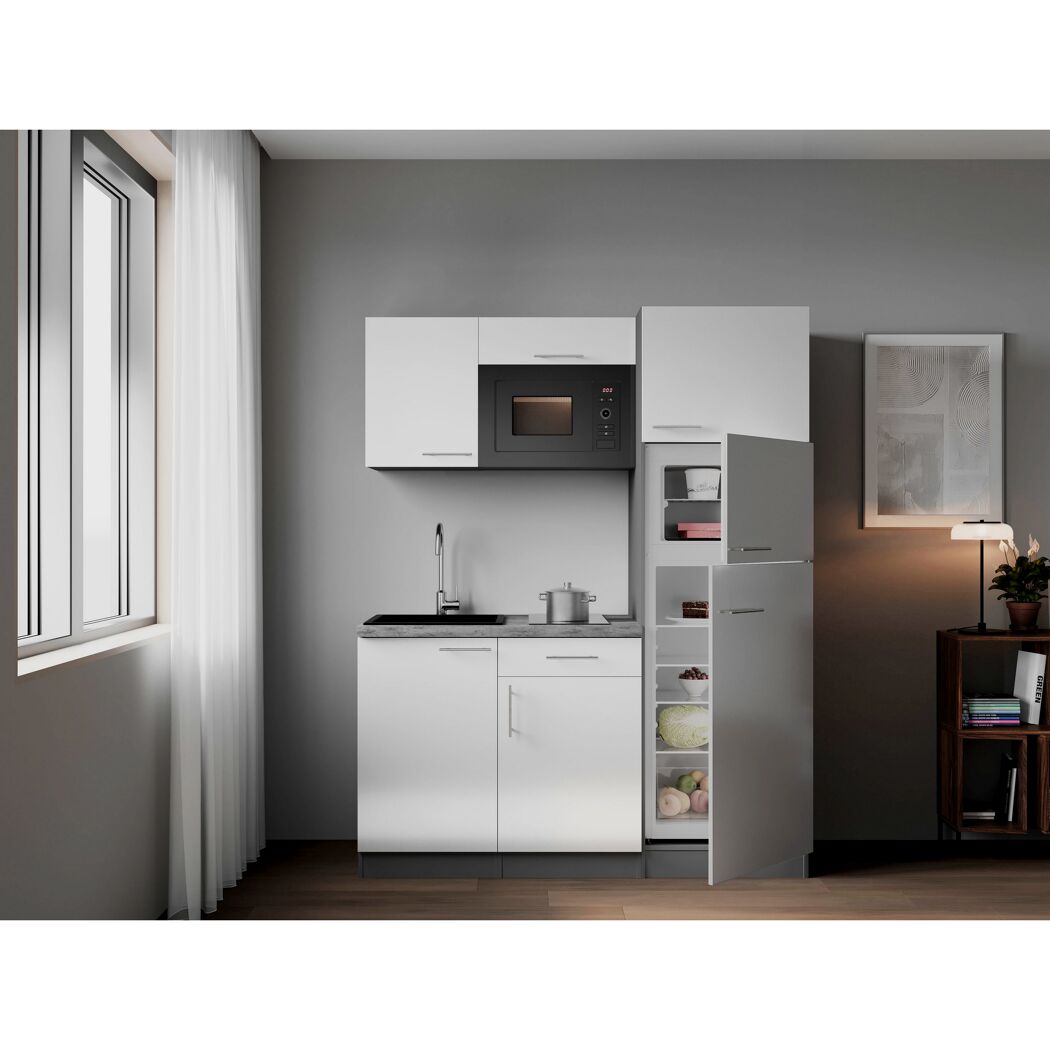 Küchenzeile 'Oliver' mit E-Geräten weiß/grau 160 cm