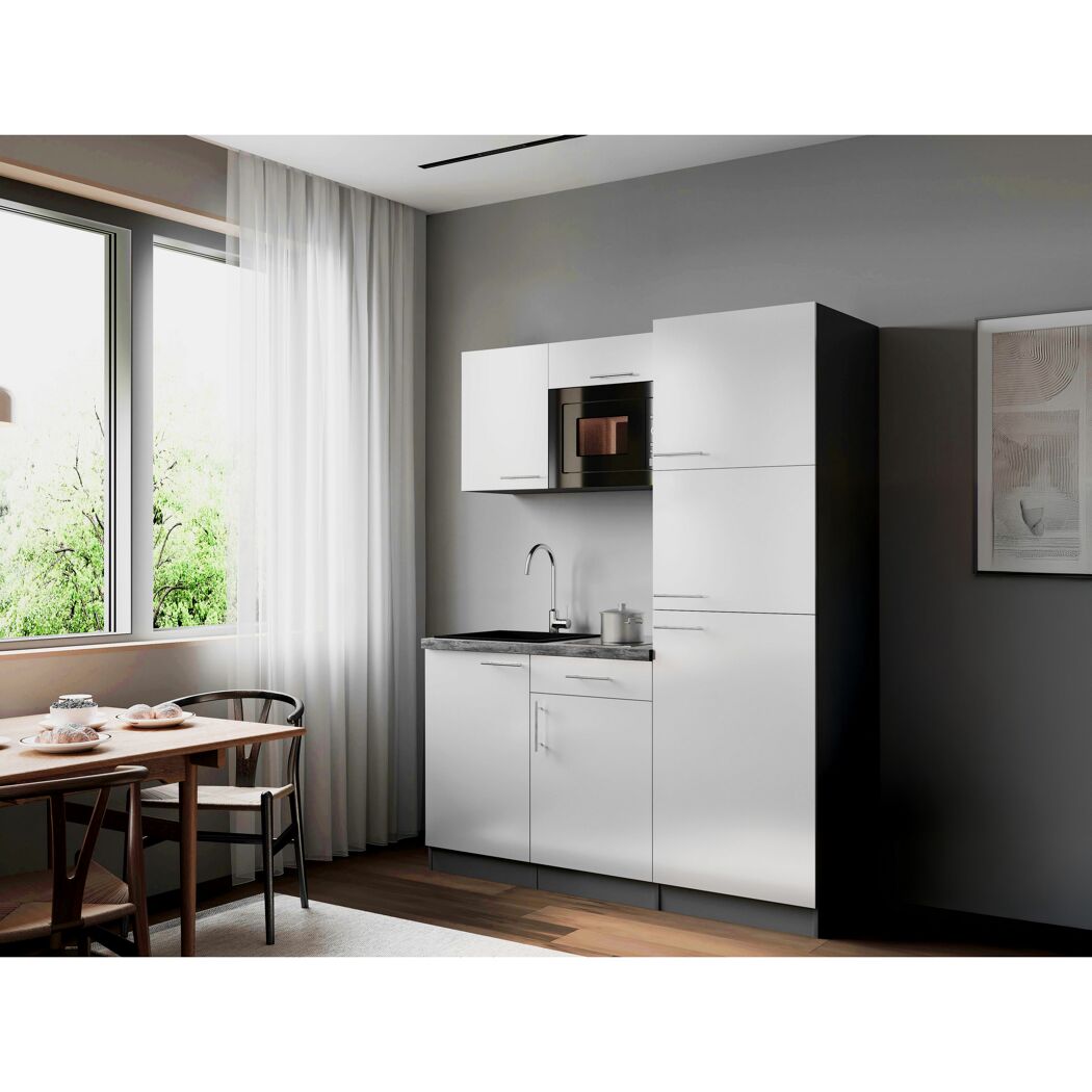 Küchenzeile 'Oliver' mit E-Geräten weiß/grau 160 cm