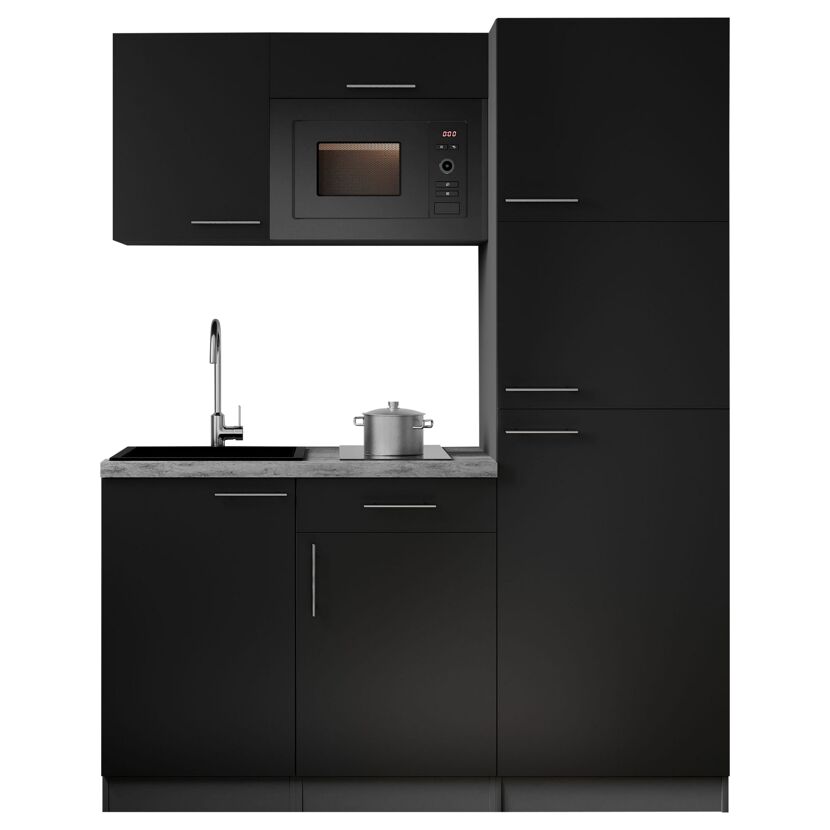 Küchenzeile 'Oliver' mit E-Geräten schwarz/grau 160 cm