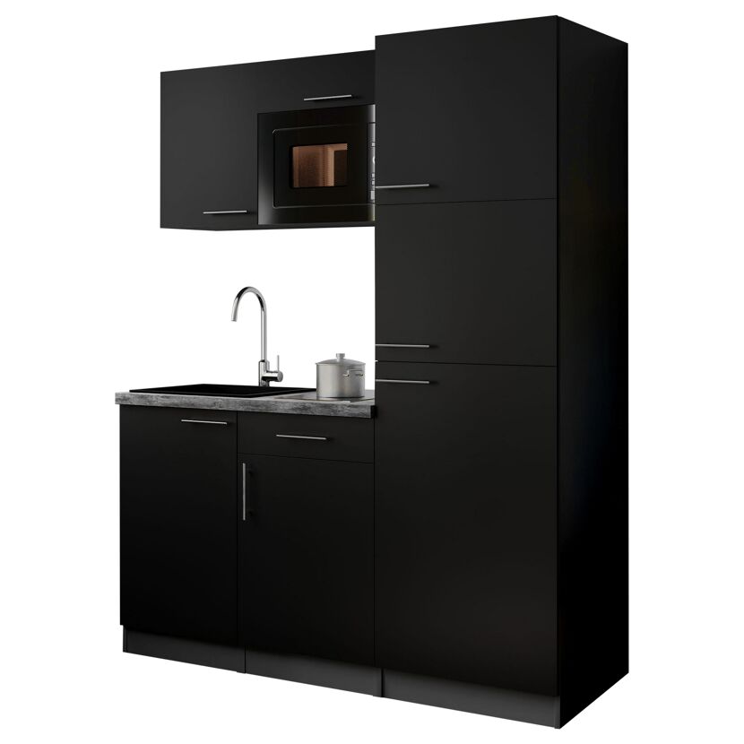 Küchenzeile 'Oliver' mit E-Geräten schwarz/grau 160 cm