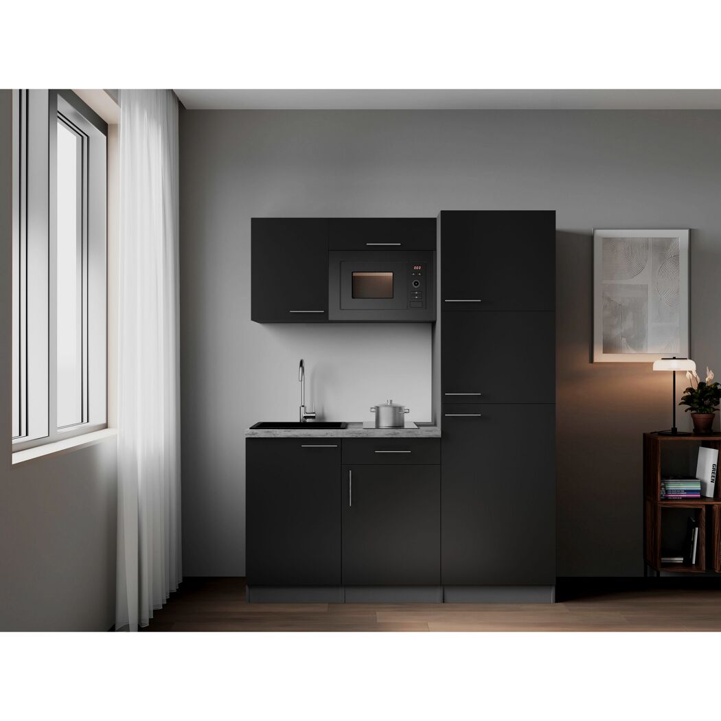 Küchenzeile 'Oliver' mit E-Geräten schwarz/grau 160 cm