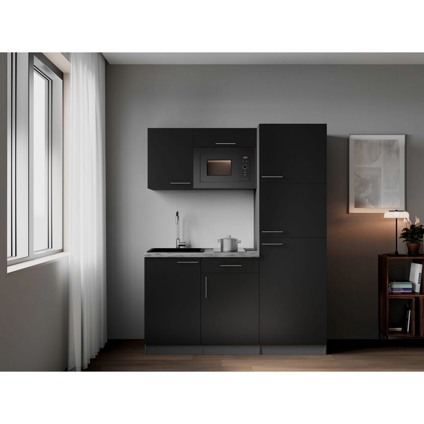 Küchenzeile 'Oliver' mit E-Geräten schwarz/grau 160 cm