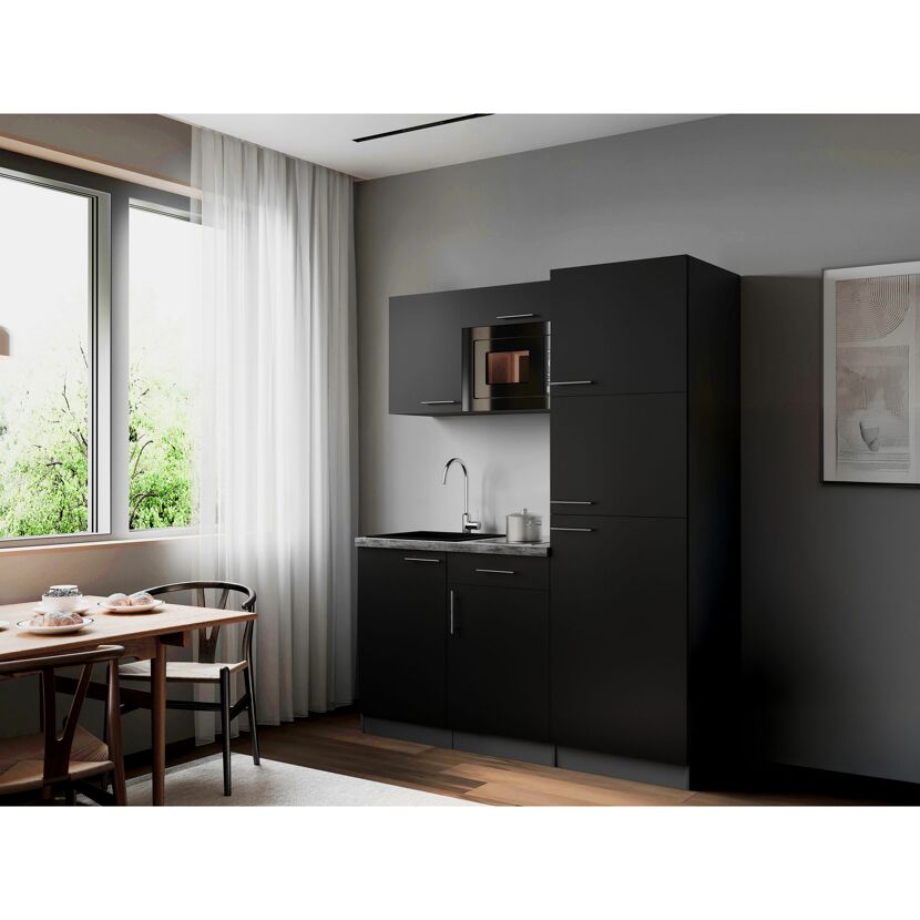 Küchenzeile 'Oliver' mit E-Geräten schwarz/grau 160 cm