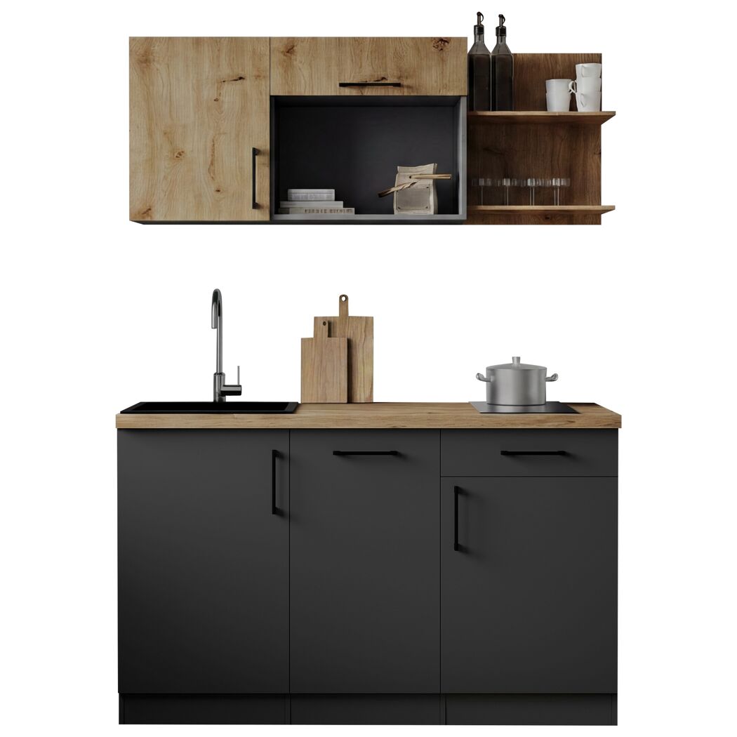 Küchenzeile 'Oliver' mit E-Geräten eichefarben/grau 145 cm