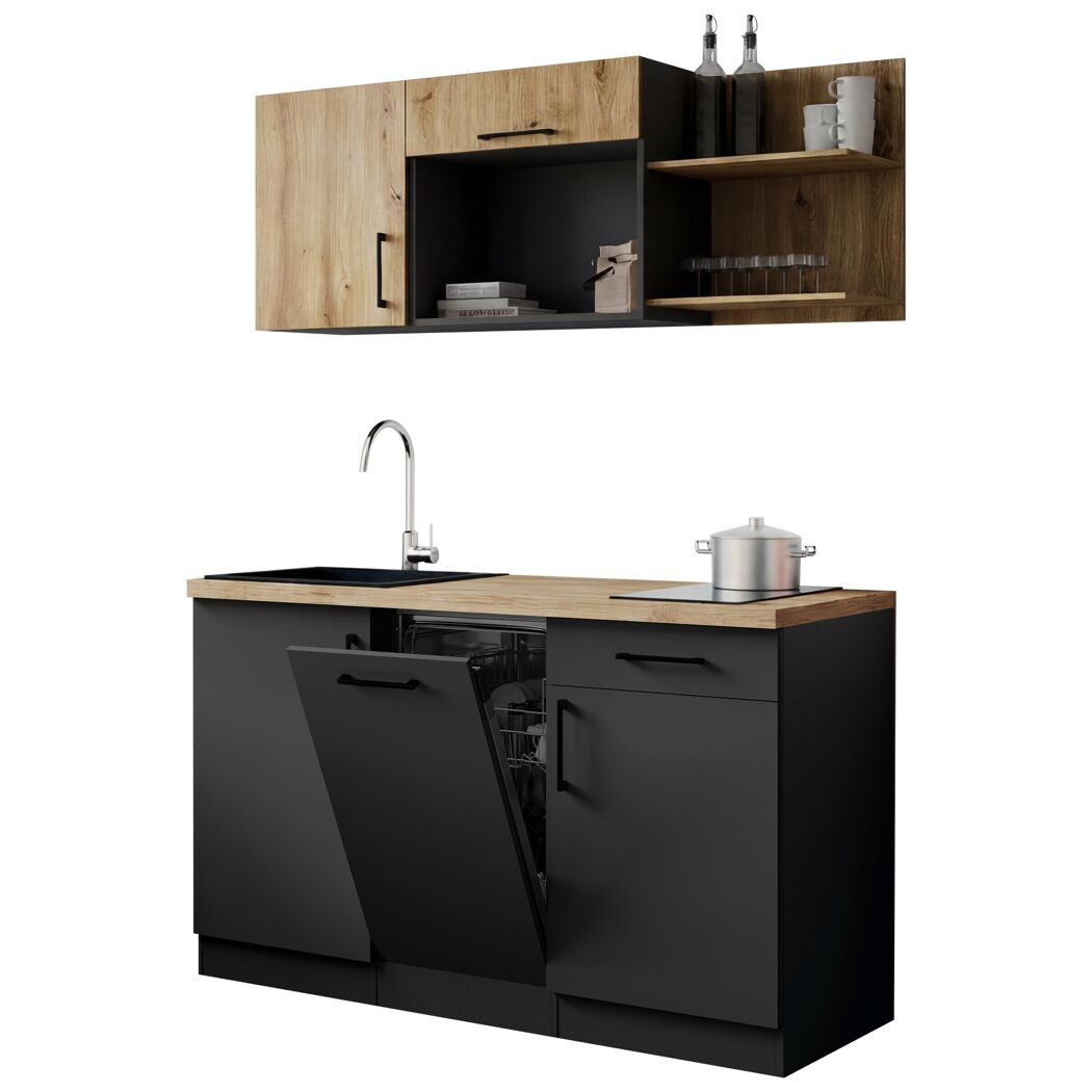 Küchenzeile 'Oliver' mit E-Geräten eichefarben/grau 145 cm