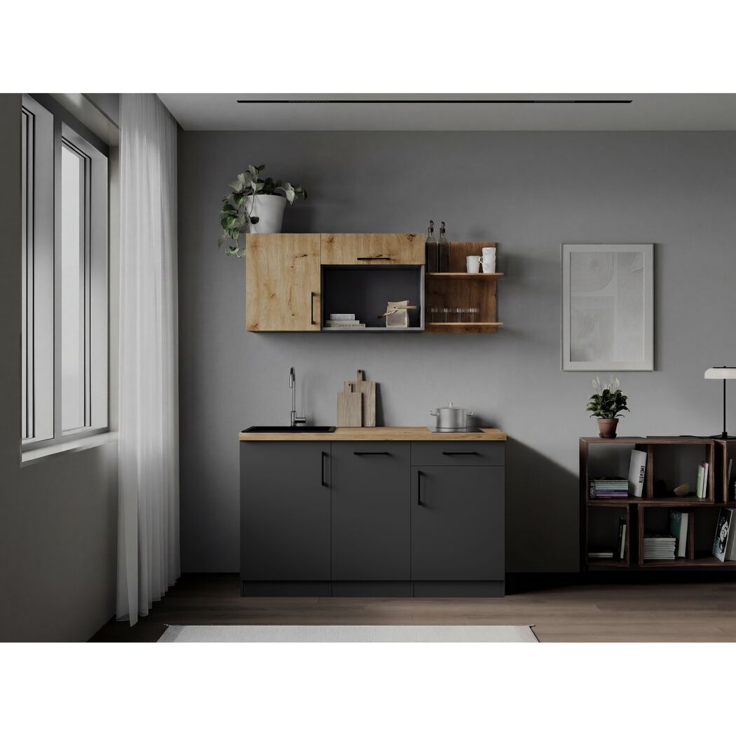 Küchenzeile 'Oliver' mit E-Geräten eichefarben/grau 145 cm