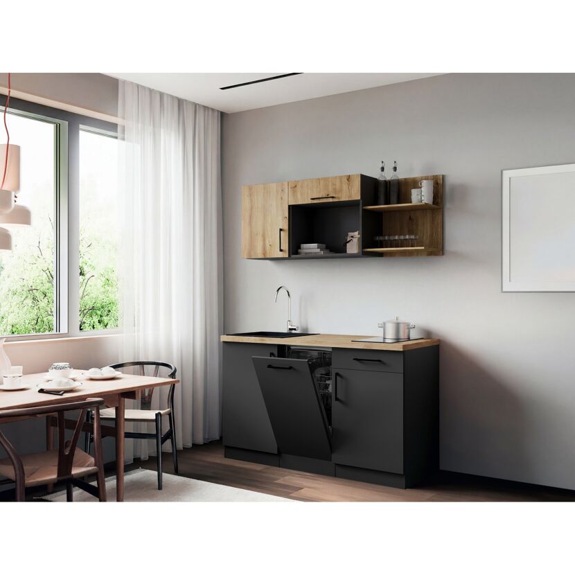 Küchenzeile 'Oliver' mit E-Geräten eichefarben/grau 145 cm