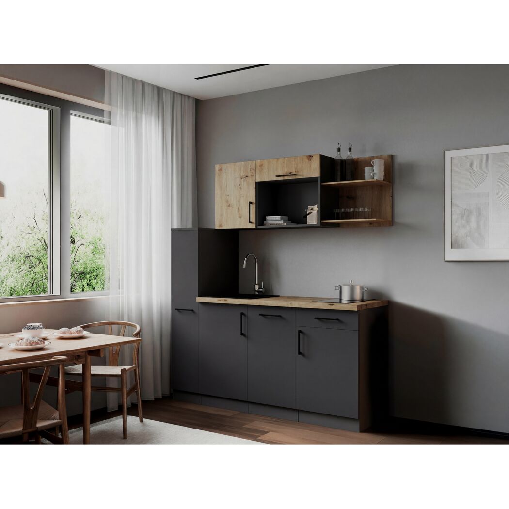 Küchenzeile 'Oliver' mit E-Geräten eichefarben/grau 175 cm