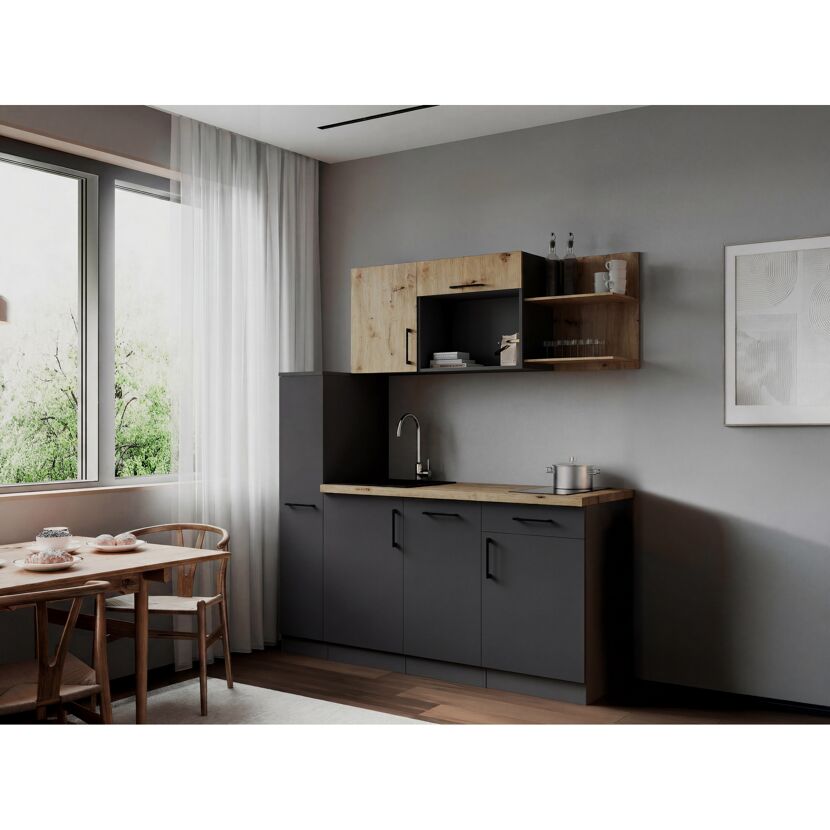 Küchenzeile 'Oliver' mit E-Geräten eichefarben/grau 175 cm