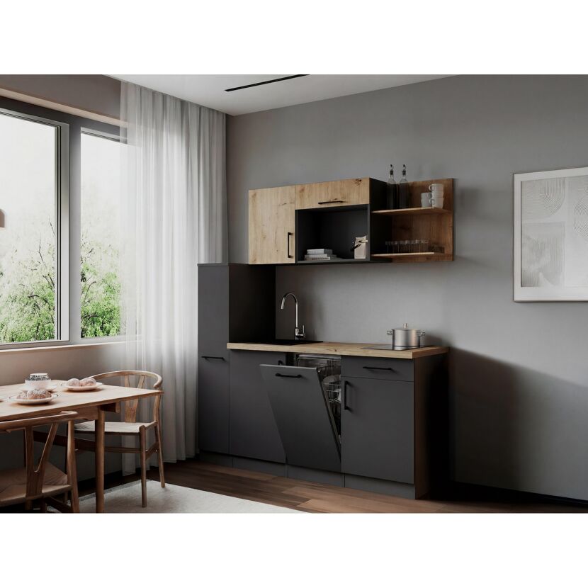 Küchenzeile 'Oliver' mit E-Geräten eichefarben/grau 175 cm