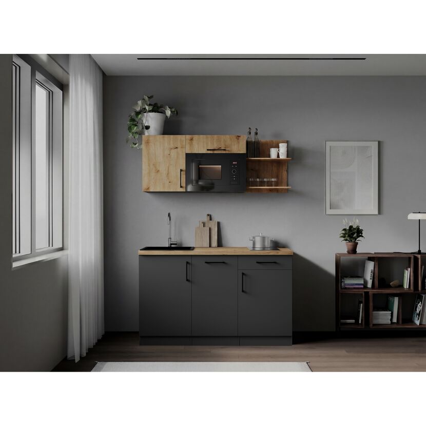 Küchenzeile 'Oliver' mit E-Geräten eichefarben/grau 145 cm