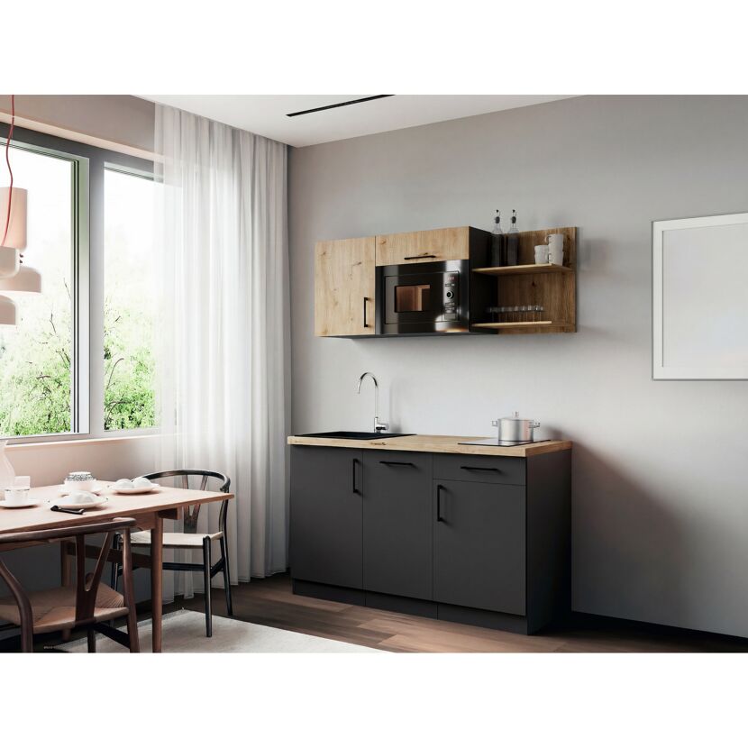 Küchenzeile 'Oliver' mit E-Geräten eichefarben/grau 145 cm