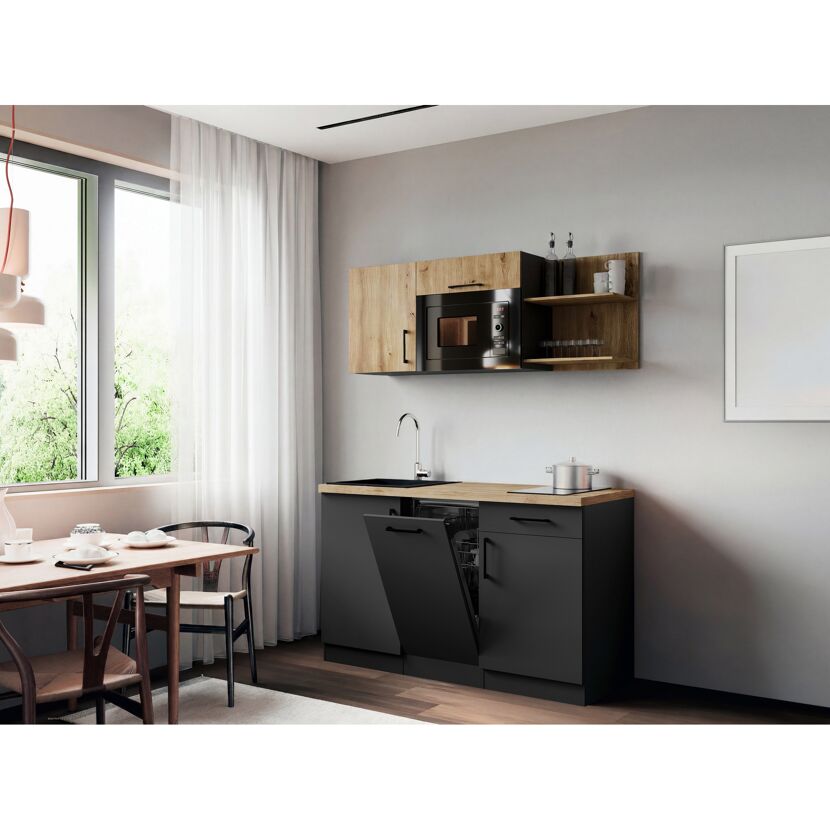 Küchenzeile 'Oliver' mit E-Geräten eichefarben/grau 145 cm