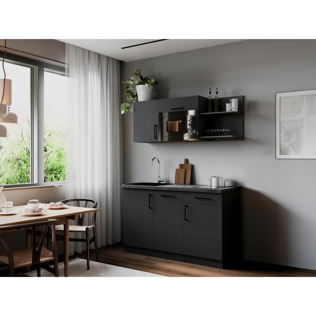 Küchenzeile 'Oliver' mit E-Geräten grau 145 cm