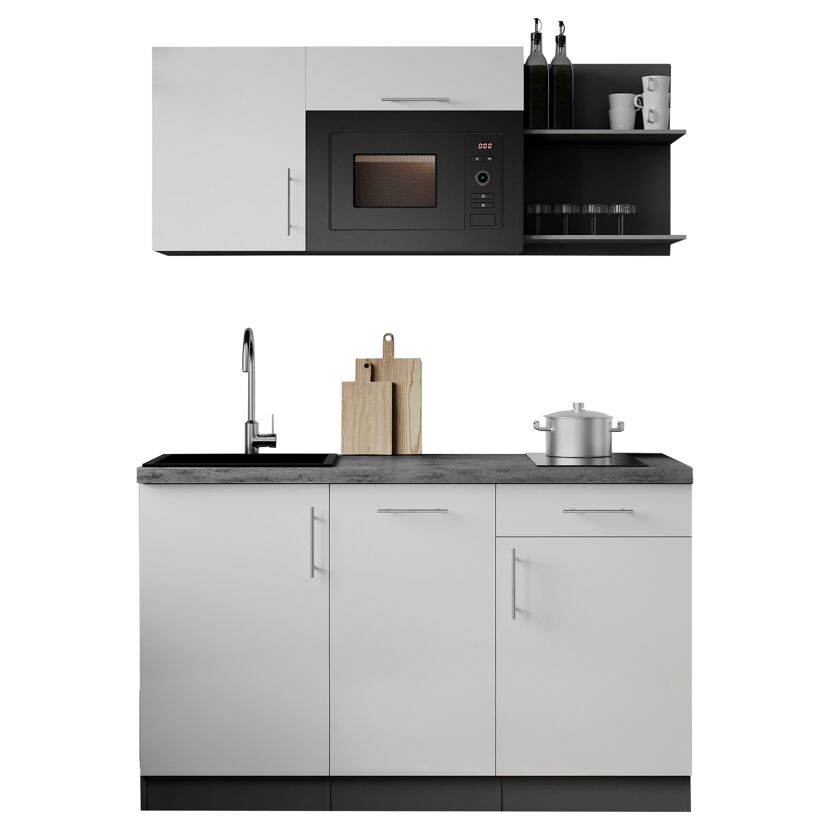 Küchenzeile 'Oliver' mit E-Geräten weiß/grau 145 cm