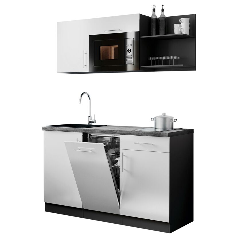 Küchenzeile 'Oliver' mit E-Geräten weiß/grau 145 cm