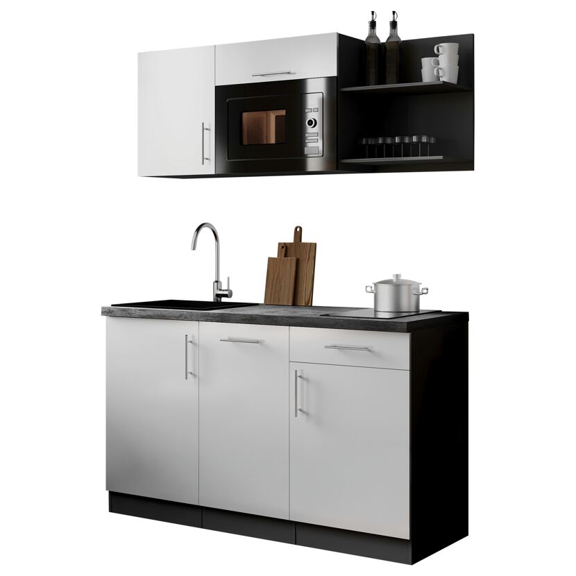 Küchenzeile 'Oliver' mit E-Geräten weiß/grau 145 cm
