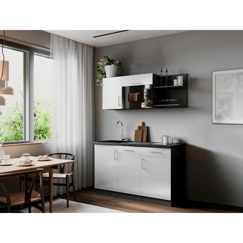 Küchenzeile 'Oliver' mit E-Geräten weiß/grau 145 cm