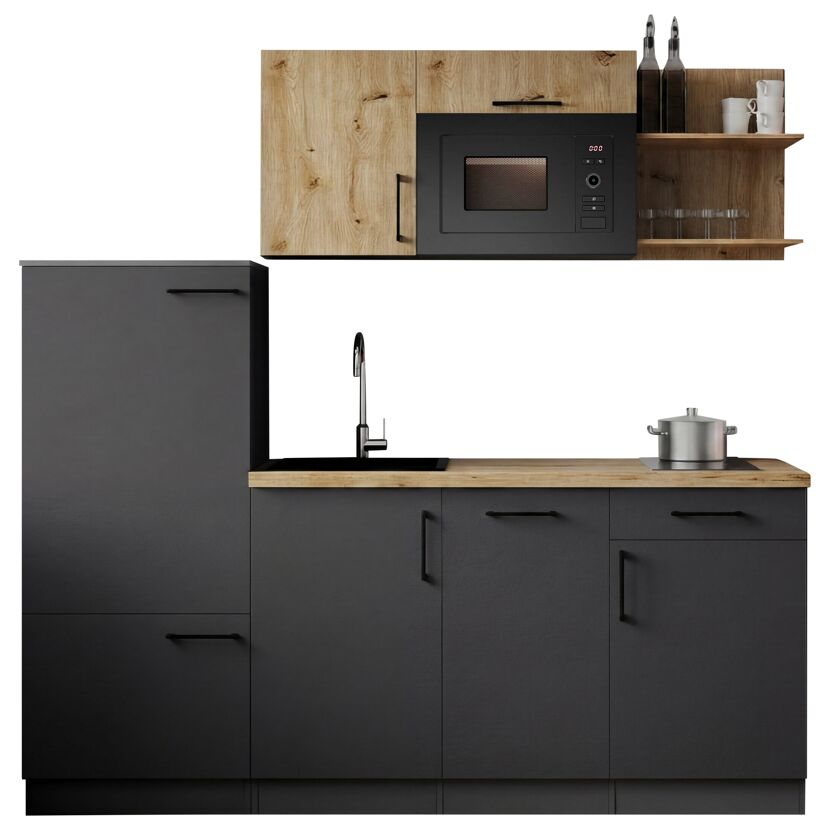 Küchenzeile 'Oliver' mit E-Geräten eichefarben/grau 205 cm