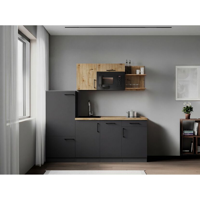 Küchenzeile 'Oliver' mit E-Geräten eichefarben/grau 205 cm