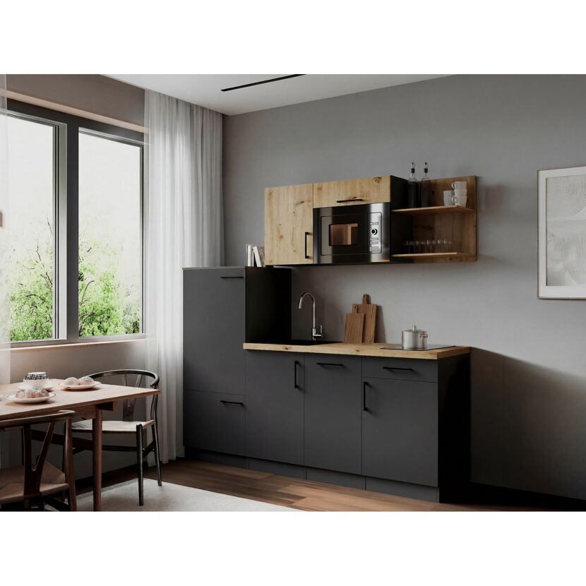Küchenzeile 'Oliver' mit E-Geräten eichefarben/grau 205 cm