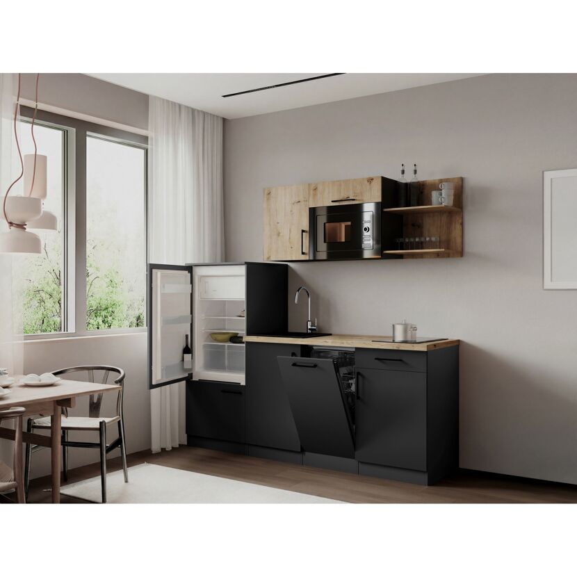 Küchenzeile 'Oliver' mit E-Geräten eichefarben/grau 205 cm