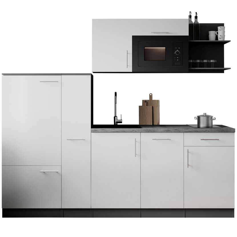 Küchenzeile 'Oliver' mit E-Geräten weiß/grau 235 cm