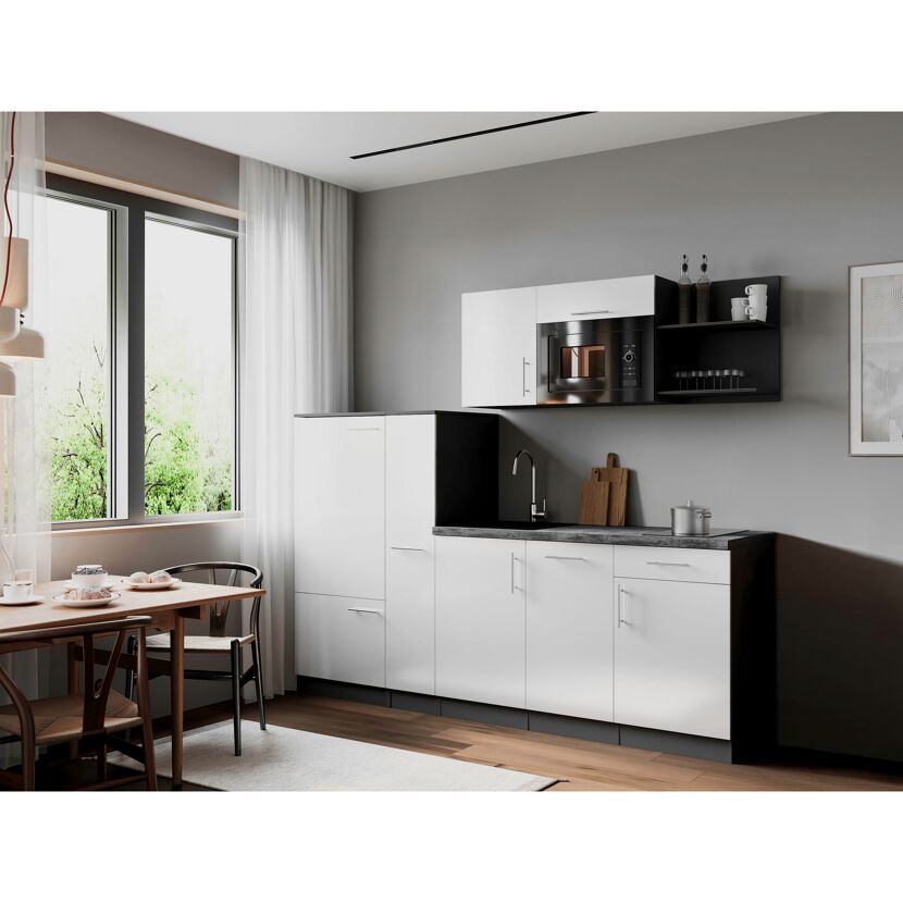 Küchenzeile 'Oliver' mit E-Geräten weiß/grau 235 cm