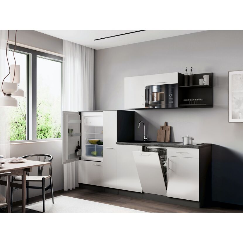 Küchenzeile 'Oliver' mit E-Geräten weiß/grau 235 cm
