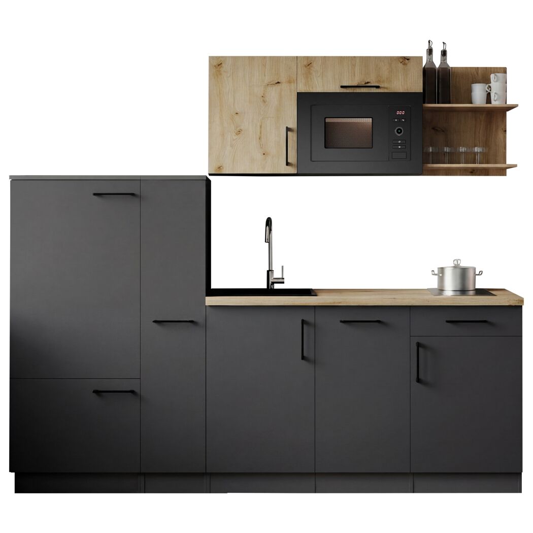 Küchenzeile 'Oliver' mit E-Geräten eichefarben/grau 235 cm