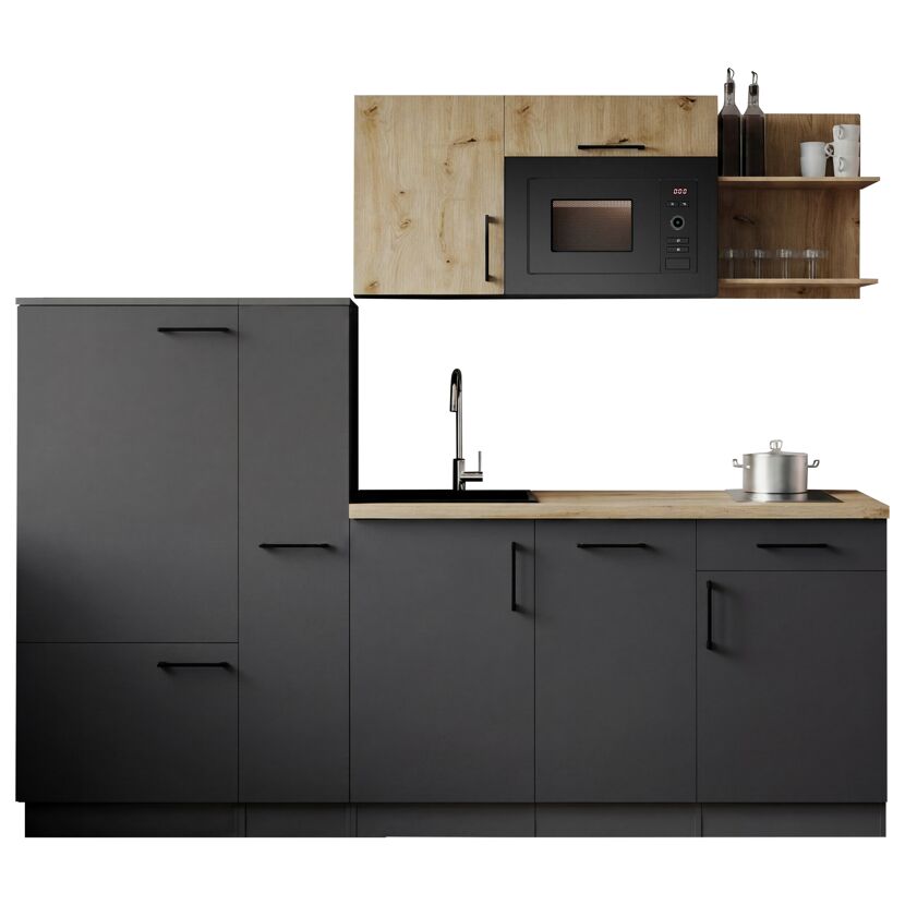 Küchenzeile 'Oliver' mit E-Geräten eichefarben/grau 235 cm