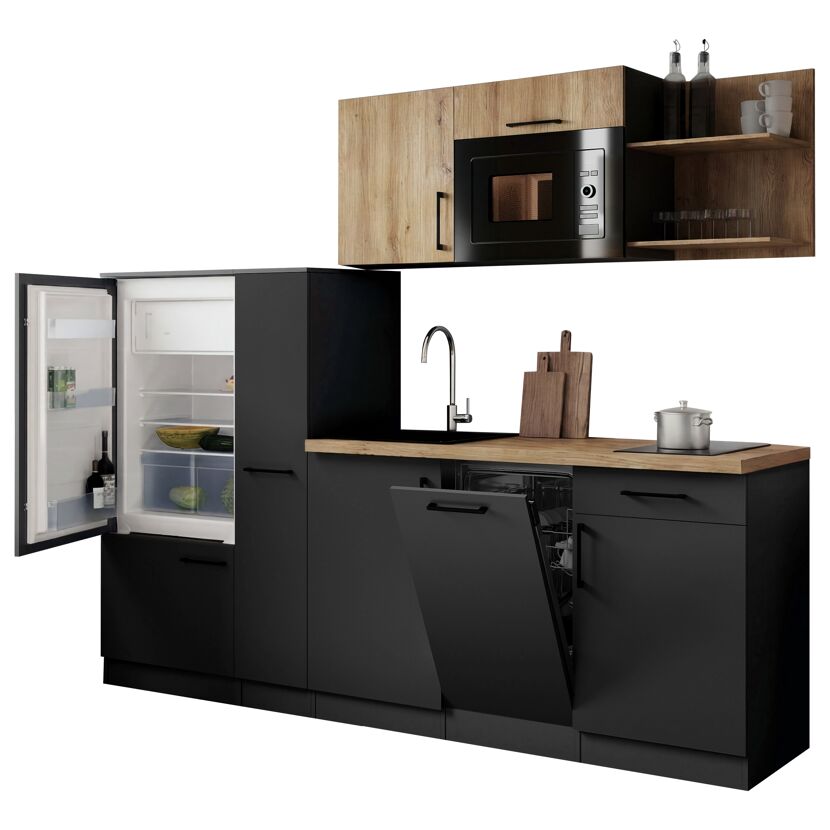 Küchenzeile 'Oliver' mit E-Geräten eichefarben/grau 235 cm