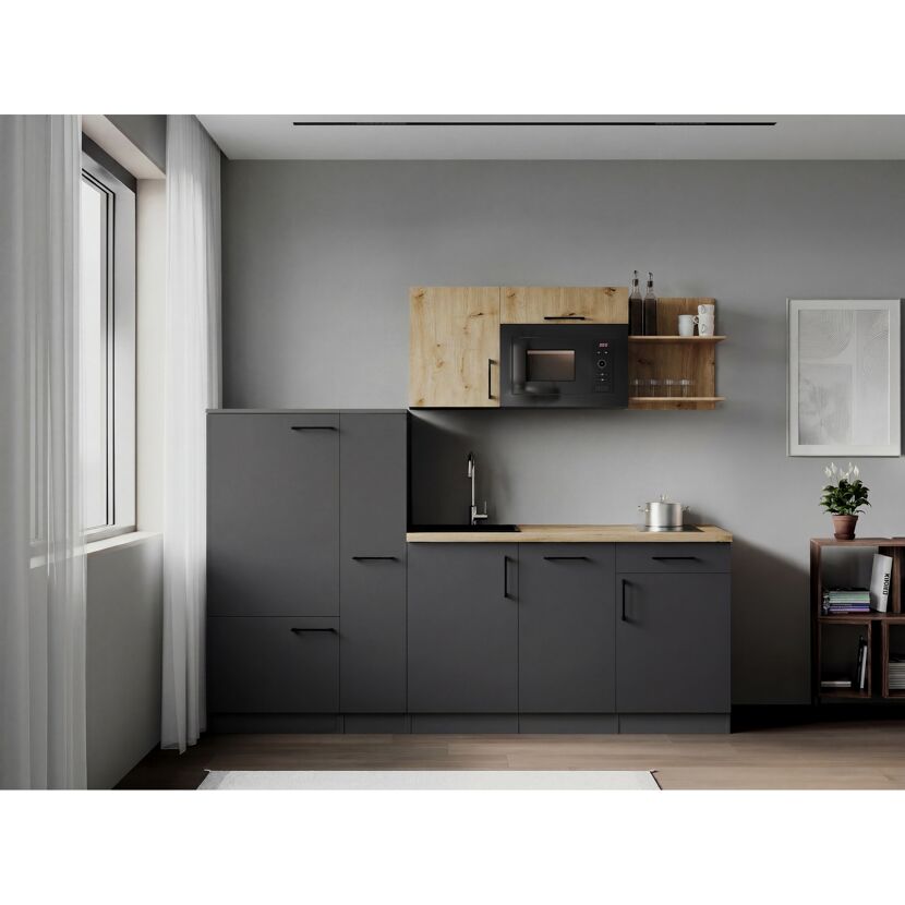 Küchenzeile 'Oliver' mit E-Geräten eichefarben/grau 235 cm