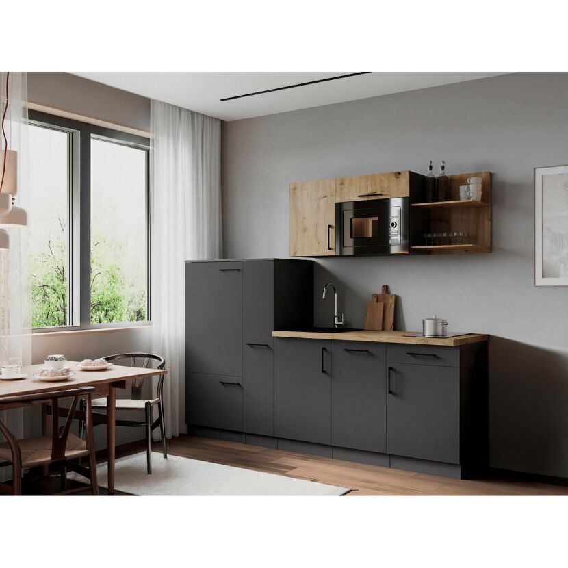 Küchenzeile 'Oliver' mit E-Geräten eichefarben/grau 235 cm