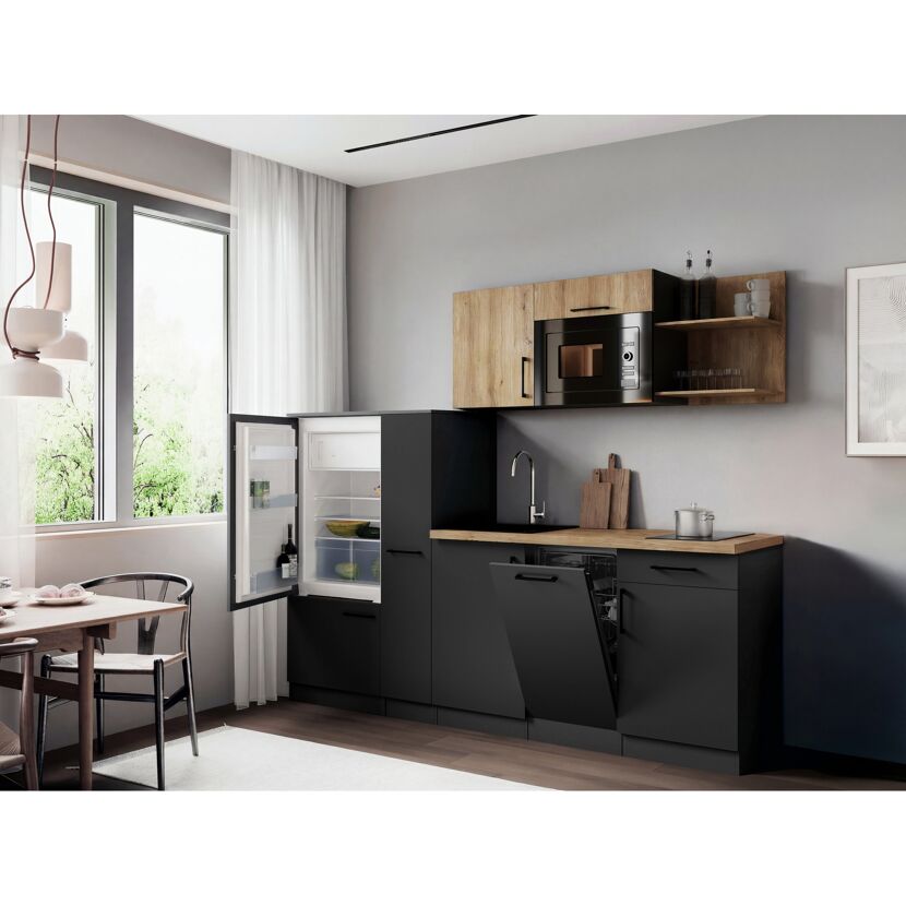 Küchenzeile 'Oliver' mit E-Geräten eichefarben/grau 235 cm