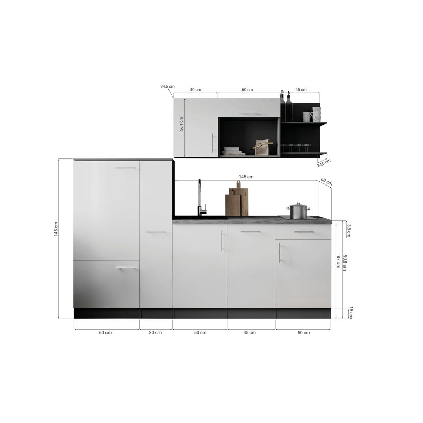 Küchenzeile 'Oliver' mit E-Geräten grau 235 cm