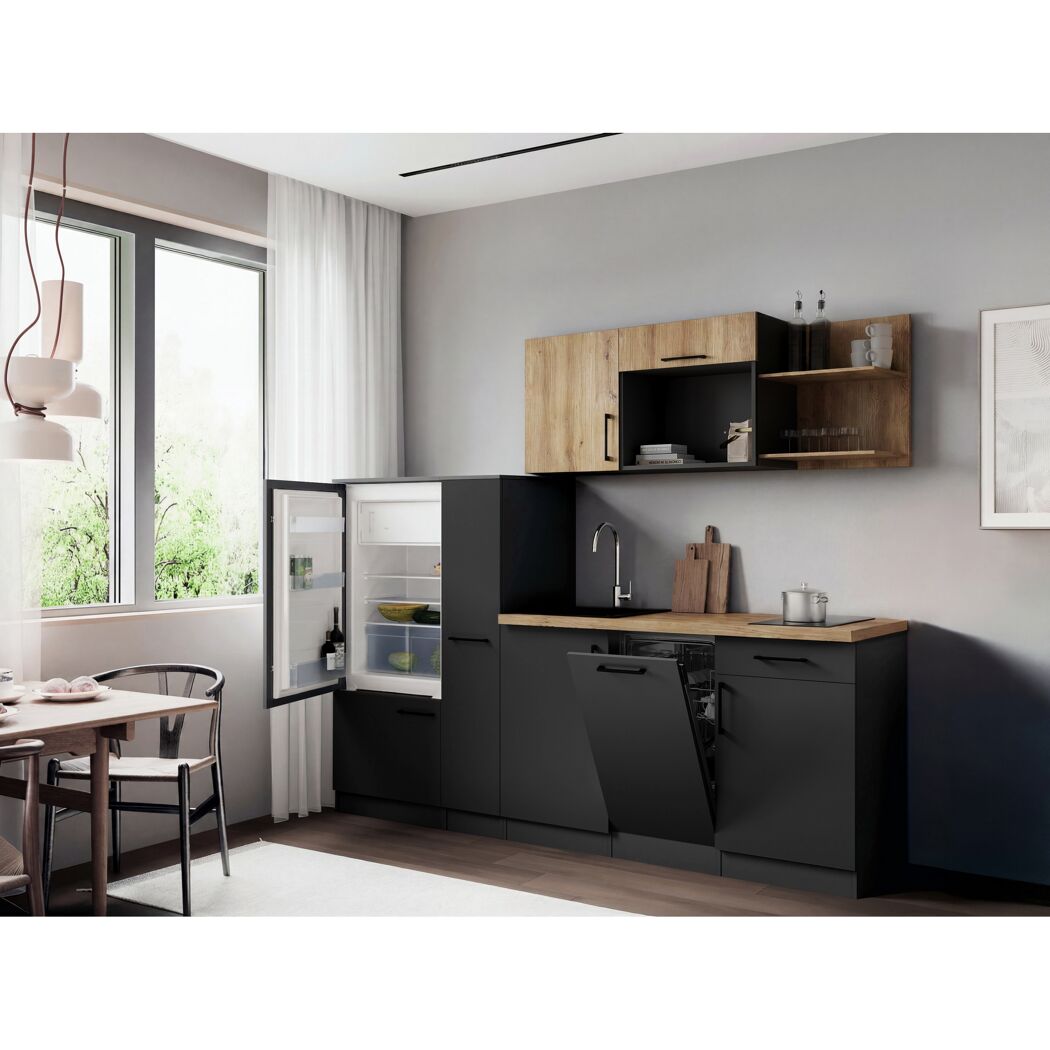 Küchenzeile 'Oliver' mit E-Geräten eichefarben/grau 235 cm