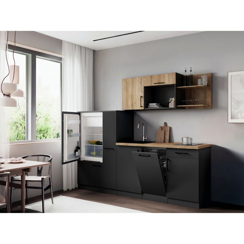 Küchenzeile 'Oliver' mit E-Geräten eichefarben/grau 235 cm