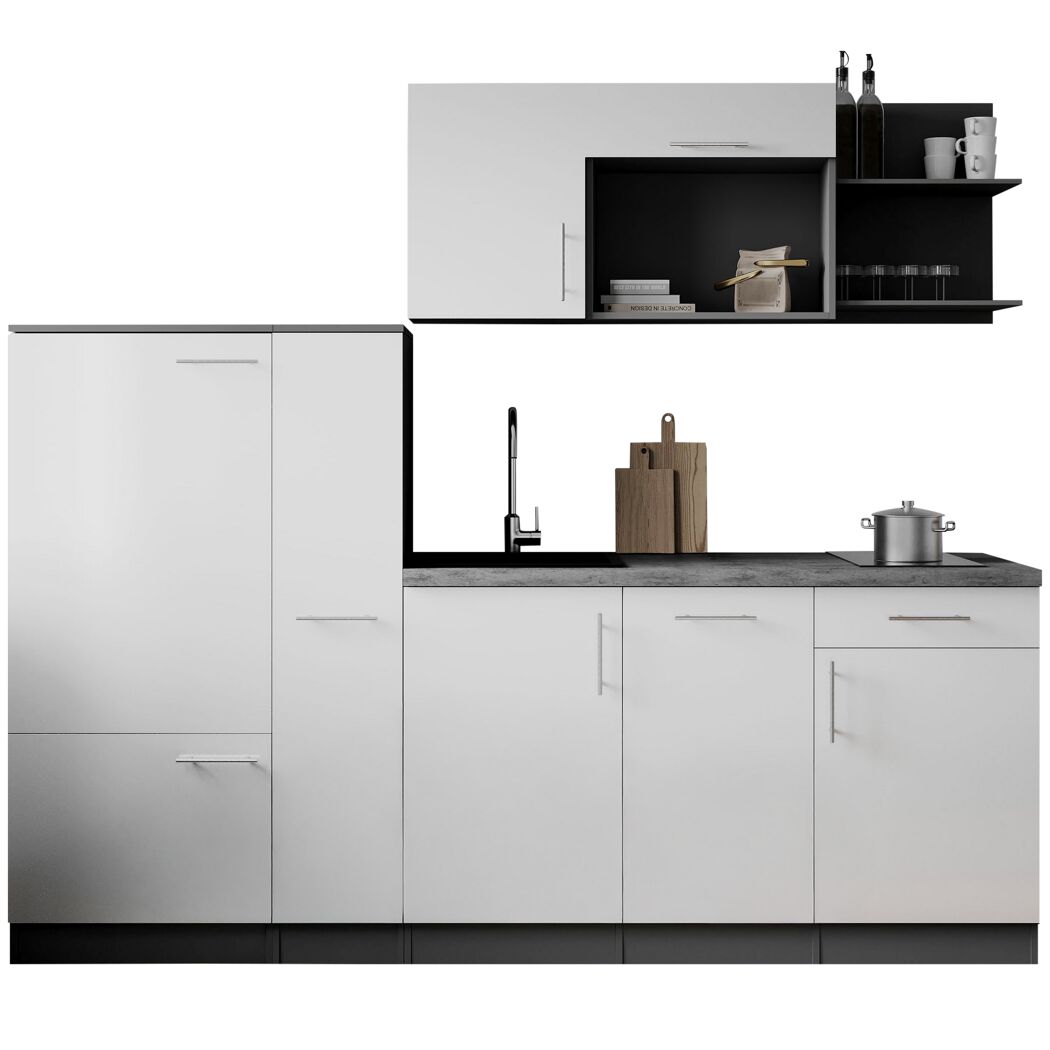 Küchenzeile 'Oliver' mit E-Geräten weiß/grau 235 cm