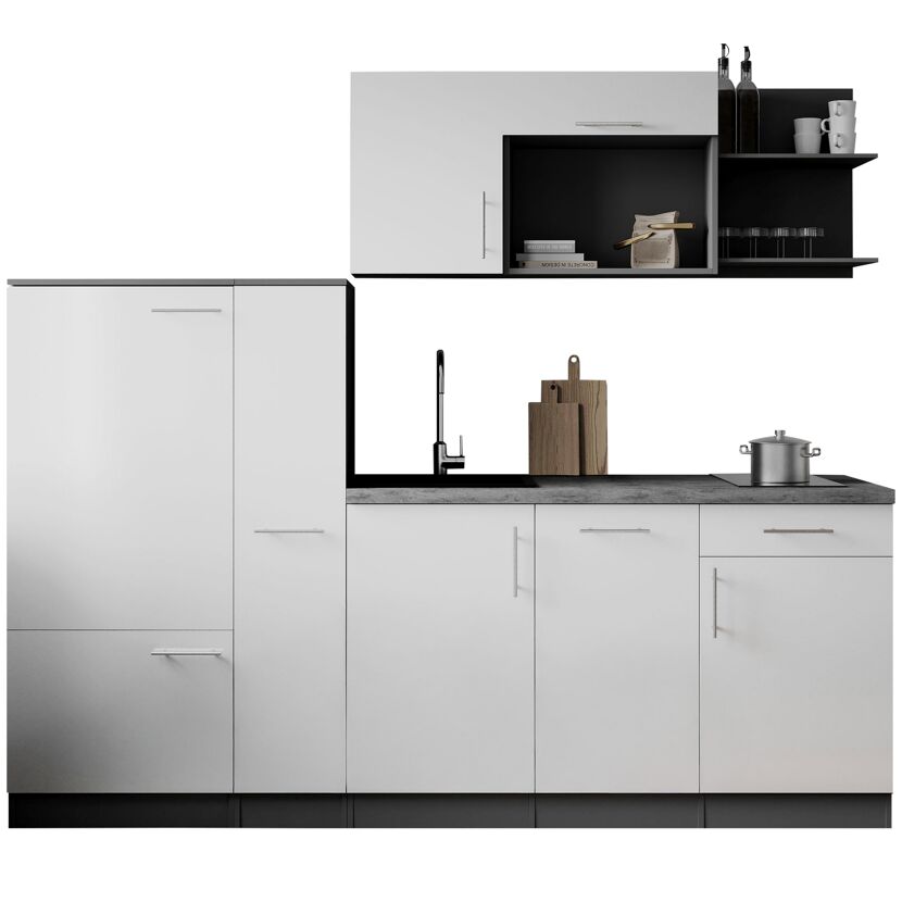 Küchenzeile 'Oliver' mit E-Geräten weiß/grau 235 cm