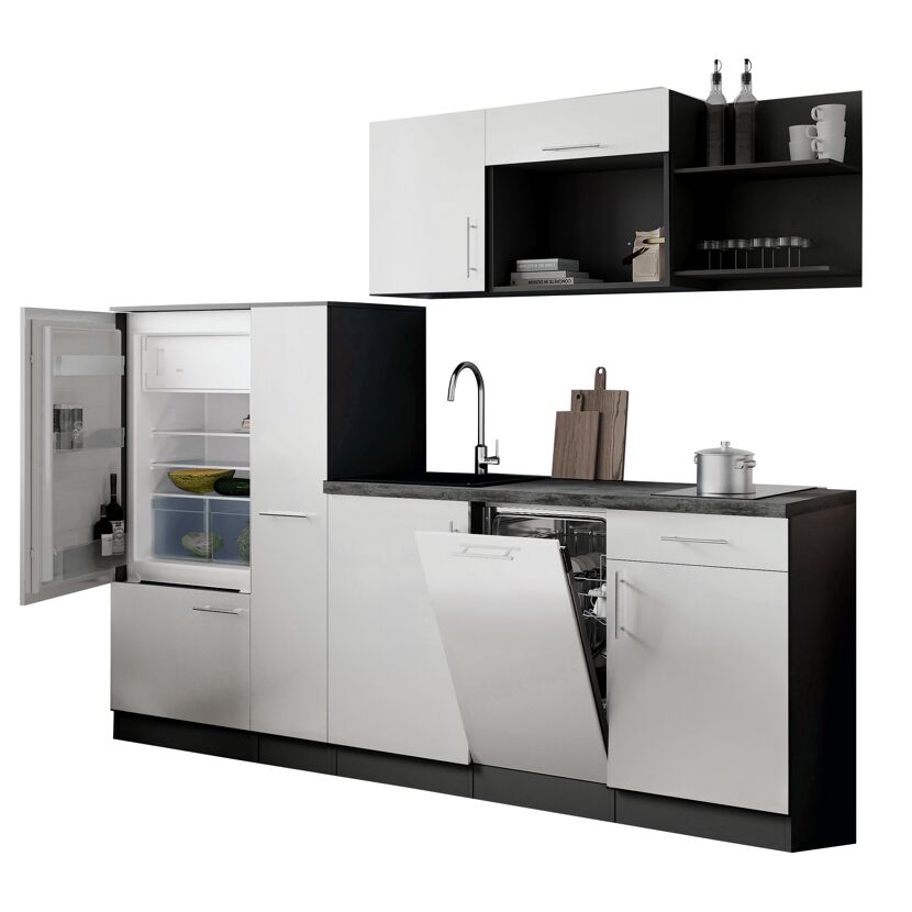 Küchenzeile 'Oliver' mit E-Geräten weiß/grau 235 cm