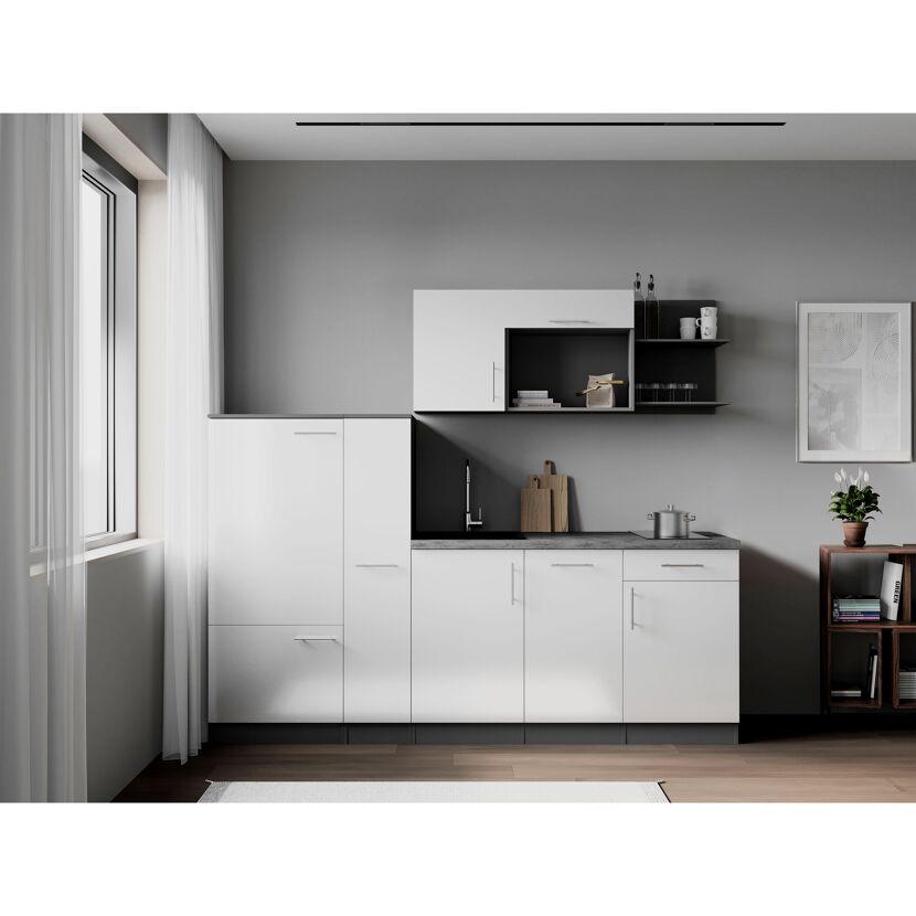 Küchenzeile 'Oliver' mit E-Geräten weiß/grau 235 cm
