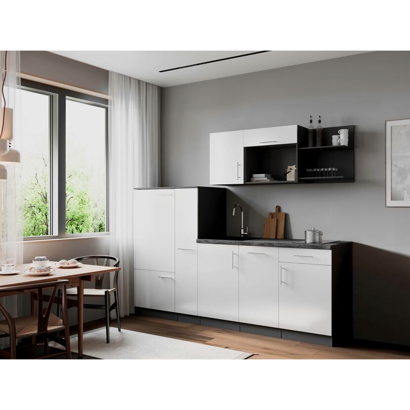 Küchenzeile 'Oliver' mit E-Geräten weiß/grau 235 cm